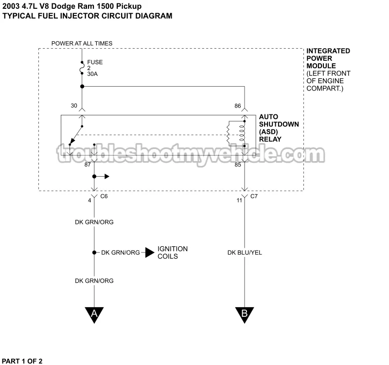 PART 1 of 2 -Fuel Injector Circuit Wiring Diagram. 2003 4.7L V8 Dodge Ram Pickup