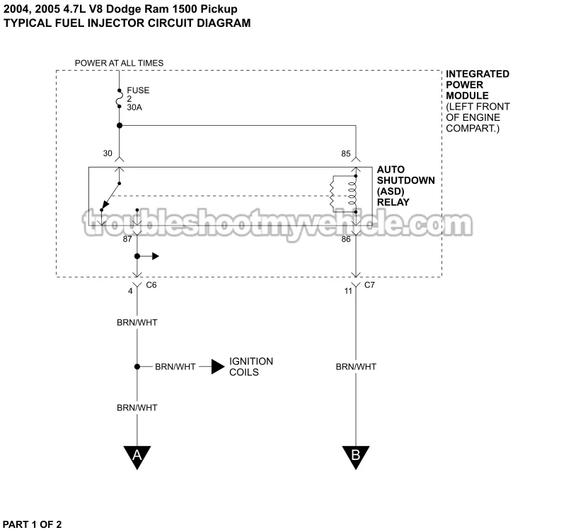 PART 1 of 2 -Fuel Injector Circuit Wiring Diagram. 2004, 2005 4.7L V8 Dodge Ram Pickup