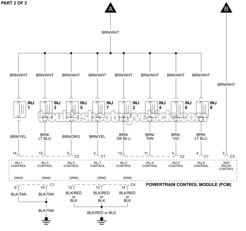 PART 2 of 2 -Fuel Injector Circuit Wiring Diagram. 2004, 2005 4.7L V8 Dodge Ram Pickup