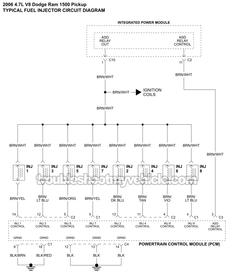 Fuel Injector Circuit Wiring Diagram. 2006 4.7L V8 Dodge Ram Pickup
