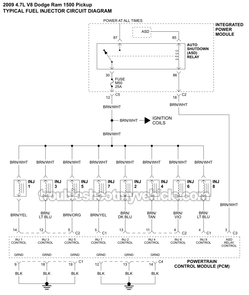 Fuel Injector Circuit Wiring Diagram. 2009 4.7L V8 Dodge Ram Pickup