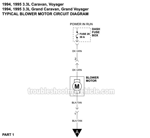 Blower Motor Circuit Wiring Diagram. 1994, 1995 3.3L V6 Caravan, Voyager, Grand Caravan, And Grand Voyager