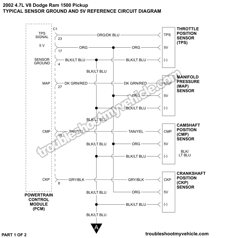 Sensor Power And Ground Circuit Wiring Diagram (2002 4.7L V8 Dodge Ram Pickup)