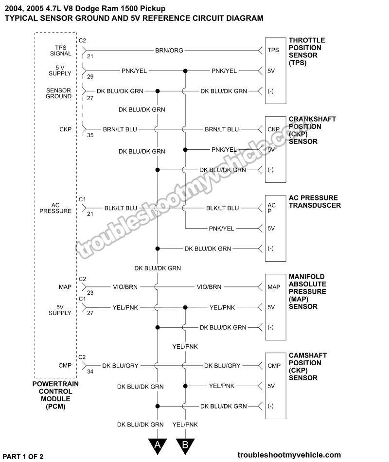 Sensor Power And Ground Circuit Wiring Diagram (2004-2005 4.7L V8 Dodge Ram Pickup)