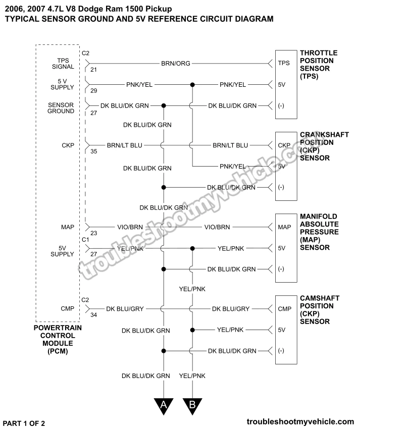 Sensor Power And Ground Circuit Wiring Diagram (2006-2007 4.7L V8 Dodge Ram Pickup)
