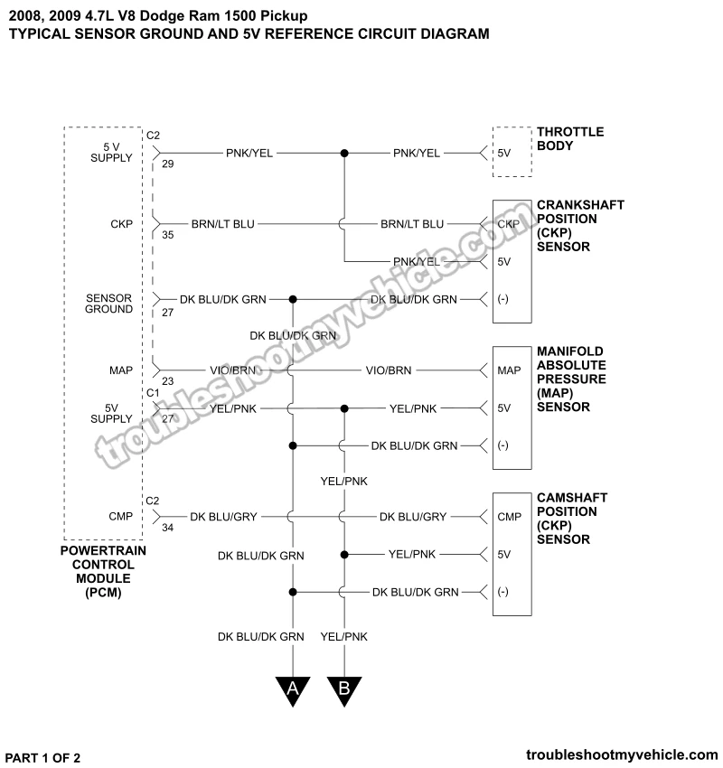 Sensor Power And Ground Circuit Wiring Diagram (2008-2009 4.7L V8 Dodge Ram Pickup)