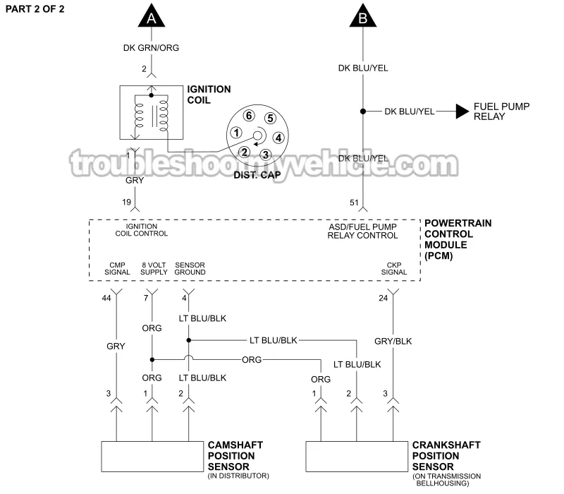 PART 2 OF 2 -Ignition System Wiring Diagram. 1992, 1993 3.9L V6 Dodge: B150, B250, B350, D150, D250, Ramcharger, W150, W250 PART 2 OF 2 -Ignition System Wiring Diagram. 1992, 1993 3.9L V6 Dodge: B150, B250, B350, D150, D250, Ramcharger, W150, W250