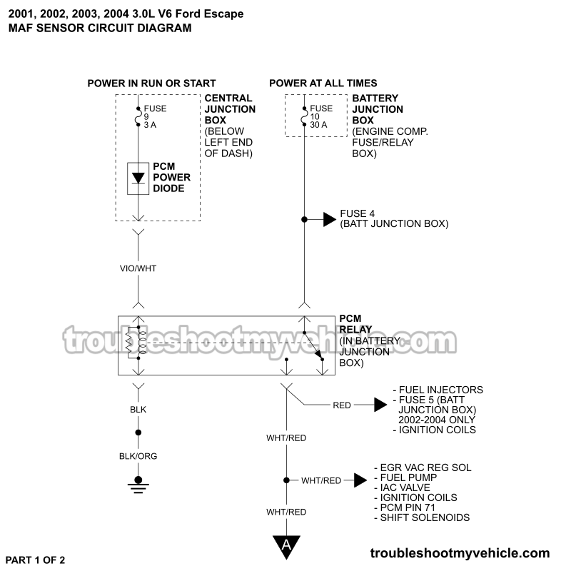 PART 1 OF 2: MAF Sensor Circuit Wiring Diagram (2001, 2002, 2003, 2004 3.0L V6 Ford Escape) PART 1 OF 2: MAF Sensor Circuit Wiring Diagram (2001, 2002, 2003, 2004 3.0L V6 Ford Escape)