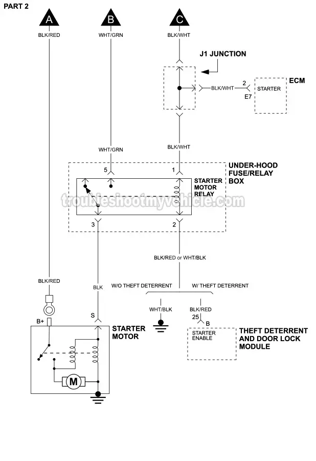 Starter Motor Circuit Wiring Diagram (1997, 1998 1.5L Toyota Tercel)