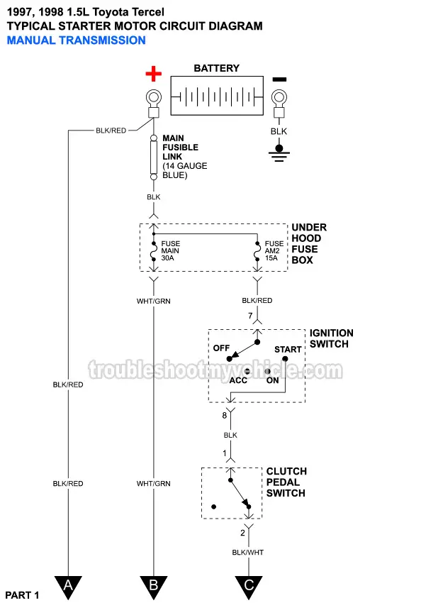 PART 1 -Starter Motor Circuit Wiring Diagram (1996 1.5L Toyota Tercel -With Manual Transmission) PART 1 -Starter Motor Circuit Wiring Diagram (1996 1.5L Toyota Tercel -With Manual Transmission)