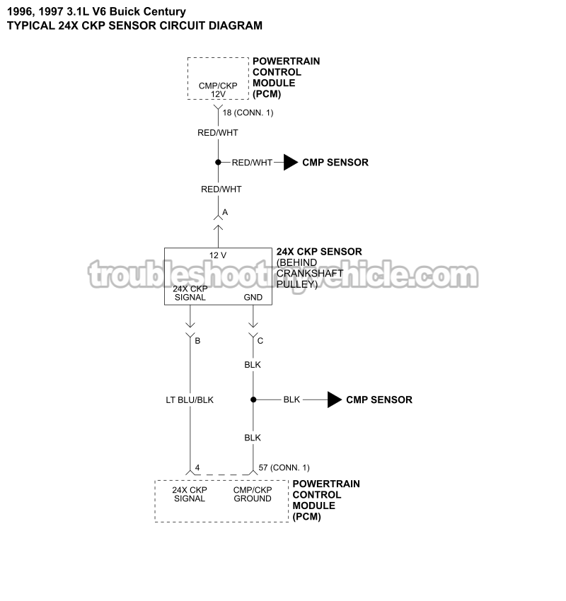 24X CKP Sensor Circuit Wiring Diagram (1996-1997 3.1L V6 Buick Century)