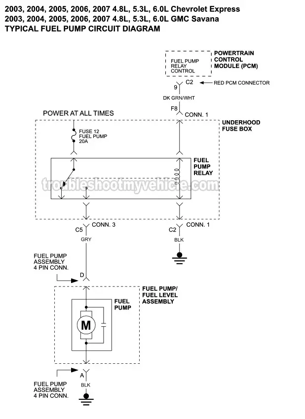 Fuel Pump Wiring Diagram (2003-2007 V8 Chevrolet Express, GMC Savana)