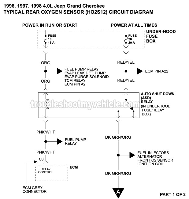 Rear O2 Sensor Circuit Wiring Diagram (1996-1998 4.0L Jeep Grand Cherokee) 94 Jeep Cherokee Wiring Diagram troubleshootmyvehicle.com