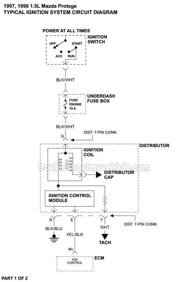 1997, 1998 1.5L Mazda Protege Ignition System Wiring Diagram