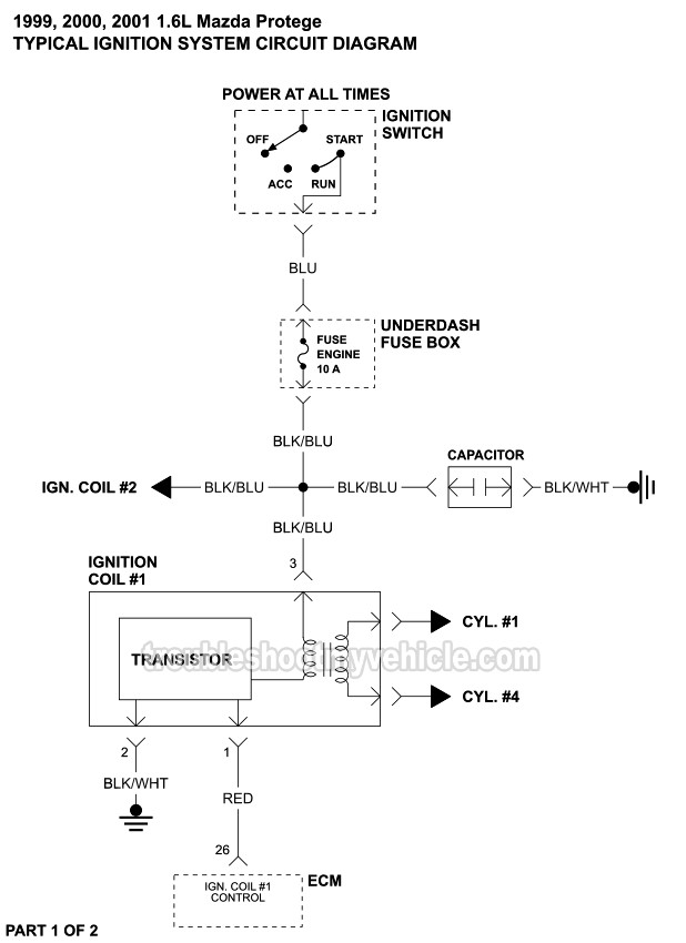 Ignition Coil Circuit Wiring Diagram (1999-2001 1.6L Mazda Protege) Motorcycle Ignition Switch Wiring Diagram troubleshootmyvehicle.com