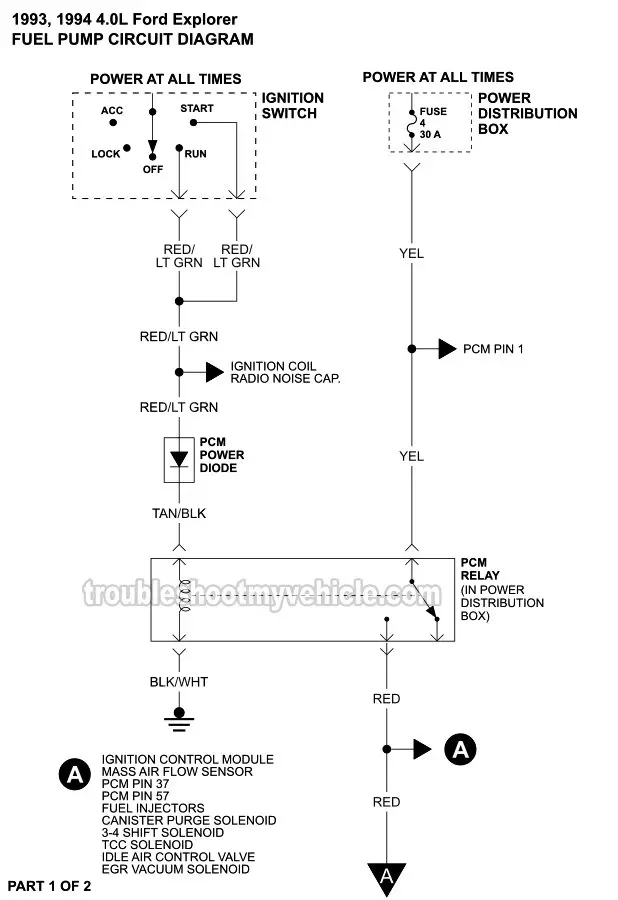 Fuel Pump Circuit Wiring Diagram (1993-1994 4.0L Ford Explorer)