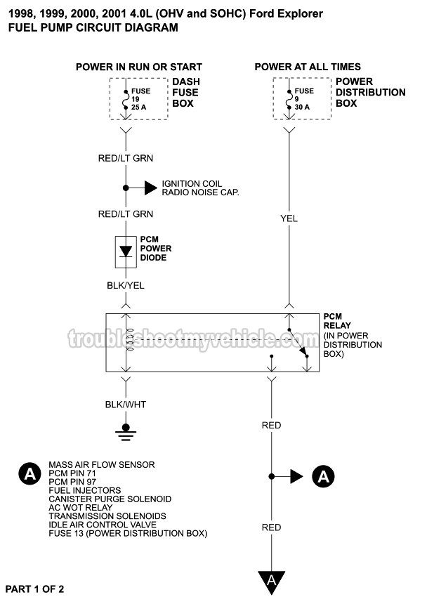 Fuel Pump Circuit Wiring Diagram (1998-2001 4.0L Ford Explorer) Ford 4.0 SOHC Jackshaft troubleshootmyvehicle.com